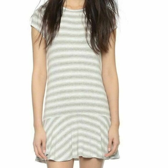 Soft Joie Alcyone Mini Dress Large Gray Short Sleeve Striped Jersey Drop Waist - Picture 8 of 8